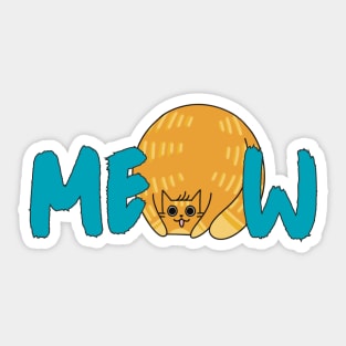 Cute Fat Cat Meow Blue Graphic Sticker